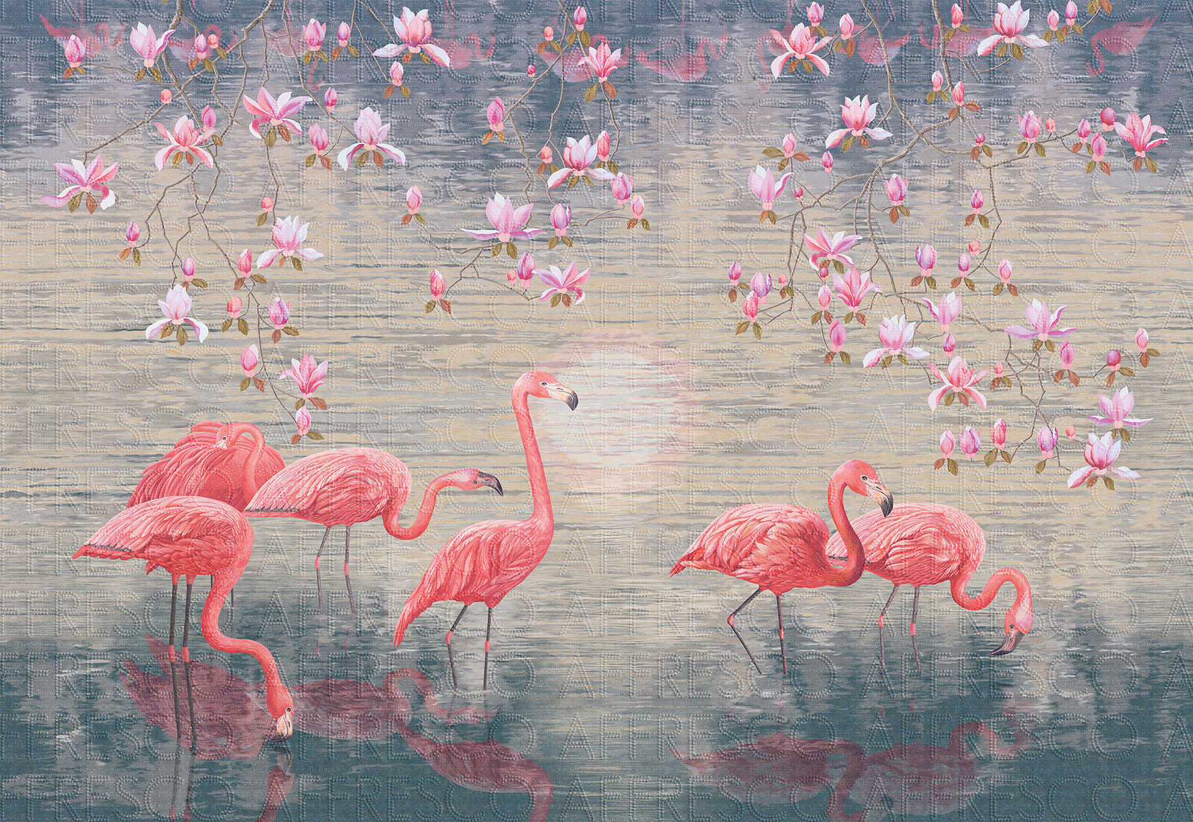 Заказать как фреску или фотообои, Розовые фламинго